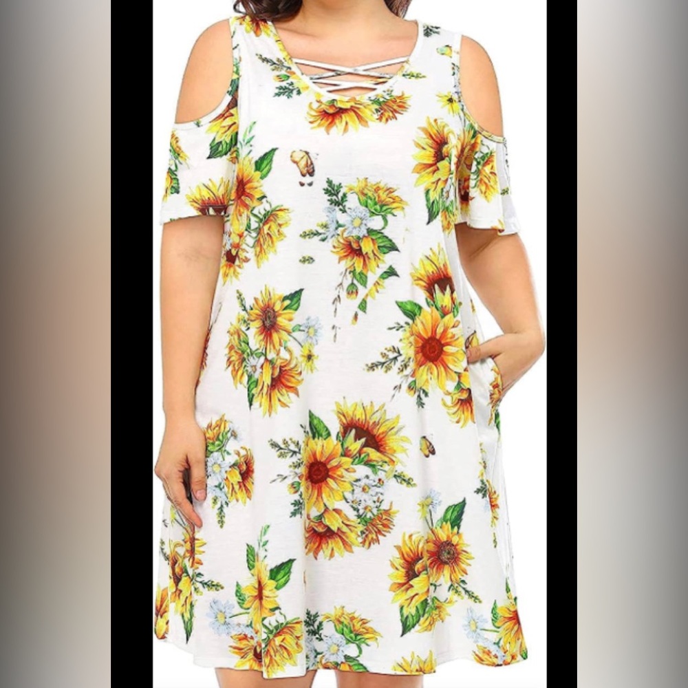 Cold Shoulder Sunflower Dress Crisscross front